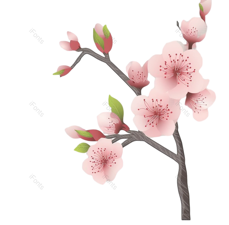 粉红色的花图片,白色背景元素,樱花PNG,灰色背景免抠素材